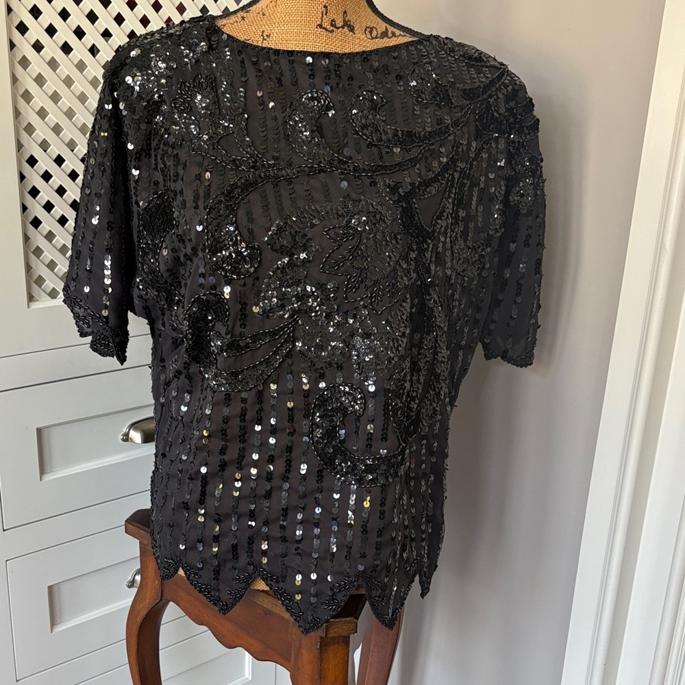 Sequin Embellished Black Top